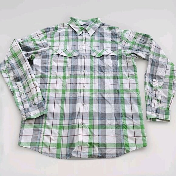 Columbia Shirt Men L Plaid LS Roll Up Tab Pockets Outdoor Sun Protect Vents Mesh - Picture 1 of 16